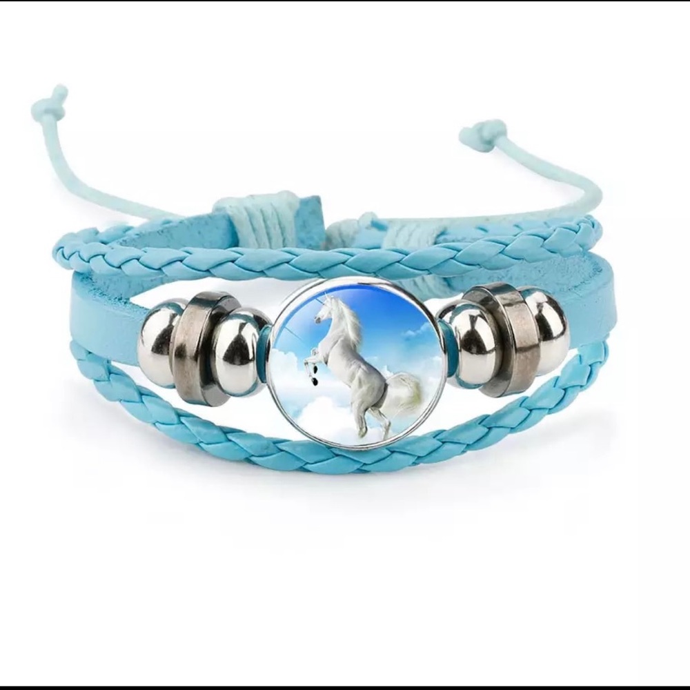 Retro Style Leather Jewelry with Glass Cabochon Horse Pattern Beaded Charm Wrap